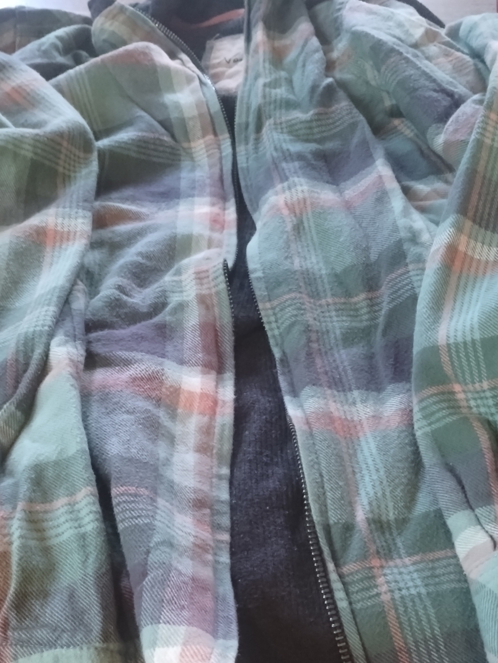 Women's Green Plaid Zip Jacket with Pink & Cream Accents